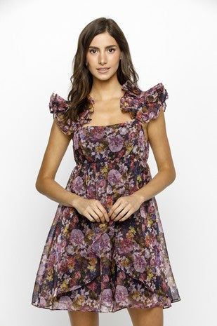 Organza Floral Ruffle Sleeve Dress