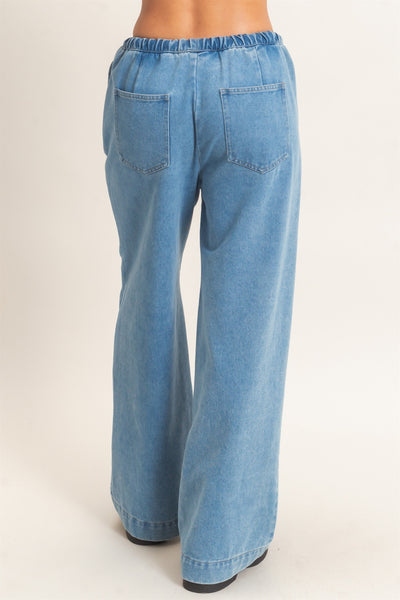 Elastic Waist Wide Leg Denim Pants