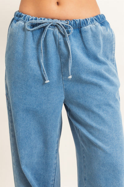 Elastic Waist Wide Leg Denim Pants