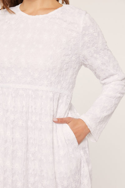 Embroidered Mesh White Dress