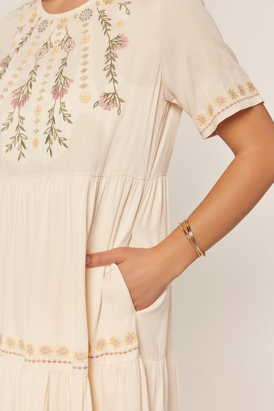 Embroidered Tiered Midi Dress Extended Size - Lulu Bella Boutique