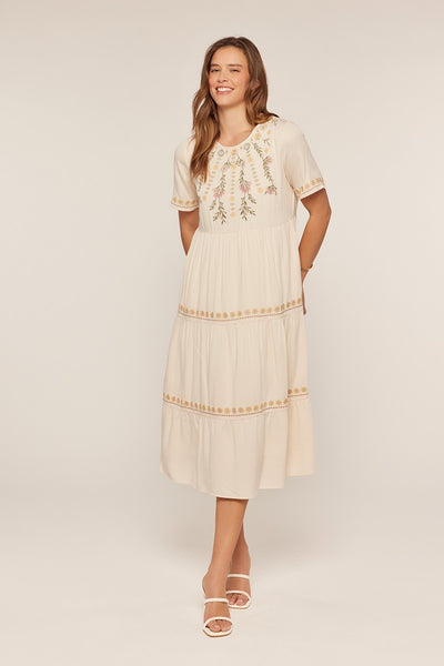 Embroidered Tiered Midi Dress Extended Size - Lulu Bella Boutique