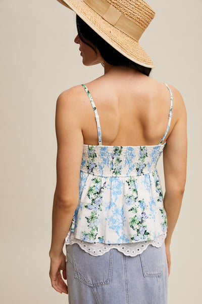 Floral Peplum Top With Eyelet Hem - Lulu Bella Boutique