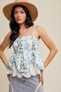 Floral Peplum Top With Eyelet Hem - Lulu Bella Boutique