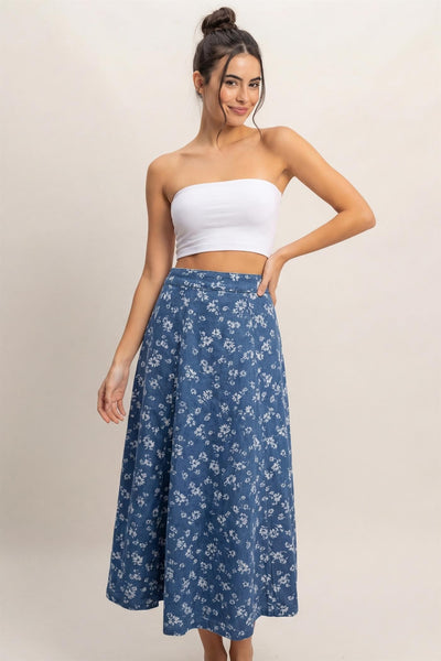 Floral A-line Midi Skirt - Lulu Bella Boutique