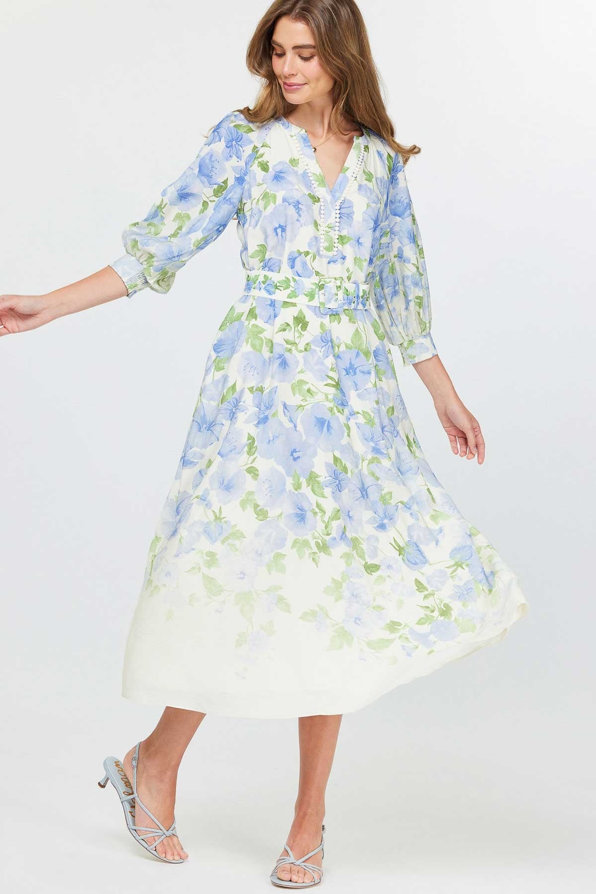 Floral Printed Belted Midi Dress