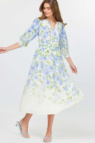 Floral Printed Belted Midi Dress