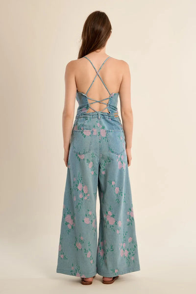 Floral Denim Jumpsuit - Lulu Bella Boutique