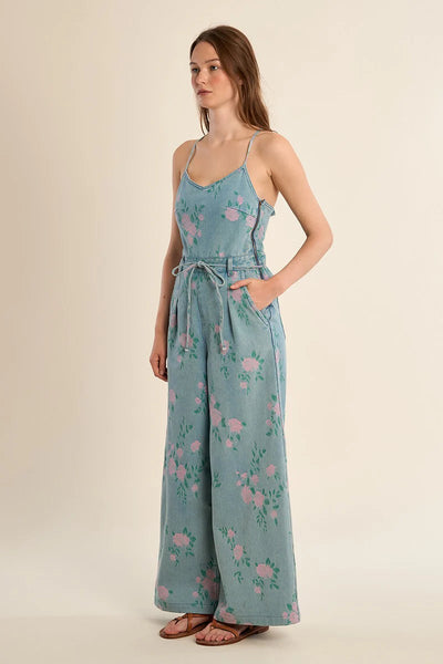 Floral Denim Jumpsuit - Lulu Bella Boutique