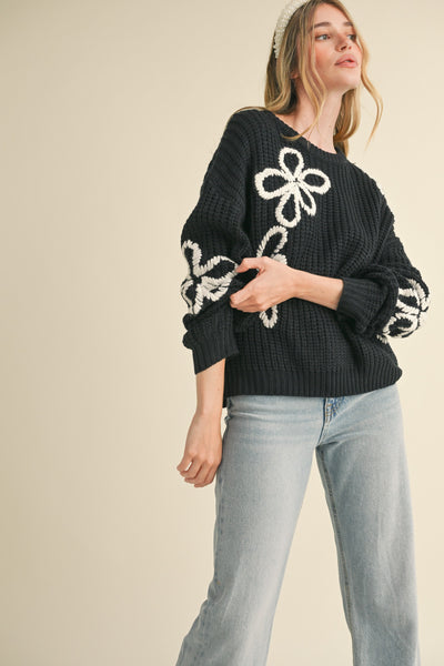 Floral Contrast Stitch Sweater