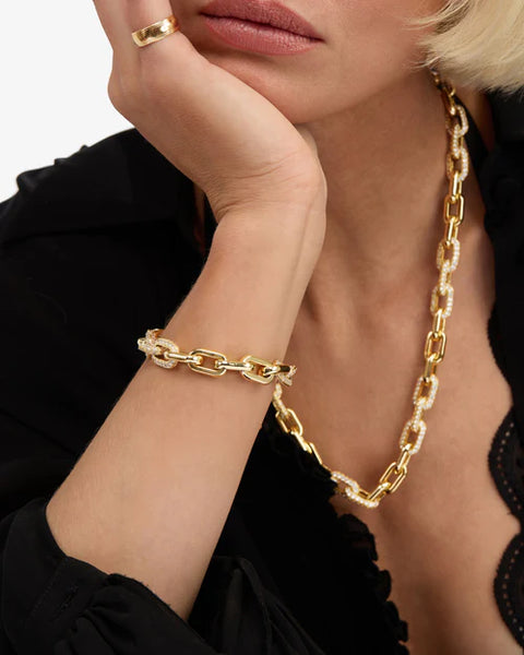 Frankie Pavé Chain Bracelet Gold|White Diamondettes - Lulu Bella Boutique