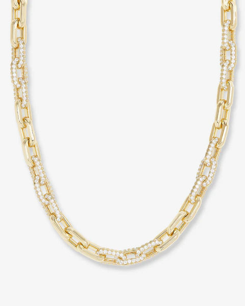 Frankie Pavé Chain Necklace Gold|White Diamondettes - Lulu Bella Boutique