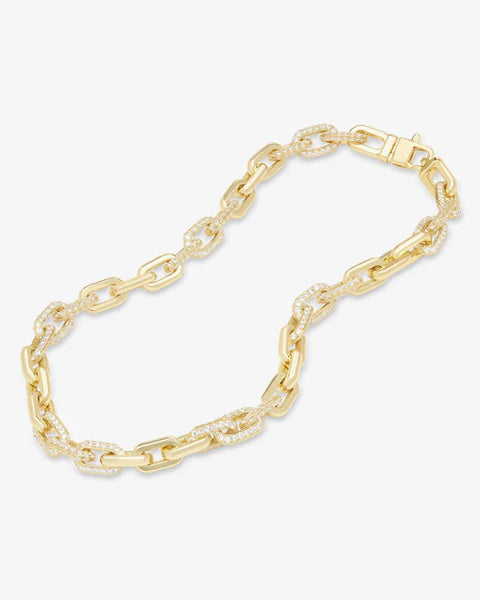 Frankie Pavé Chain Necklace Gold|White Diamondettes - Lulu Bella Boutique