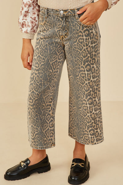 Girls Washed Leopard Print Relaxed Fit Denim Jeans - Lulu Bella Boutique