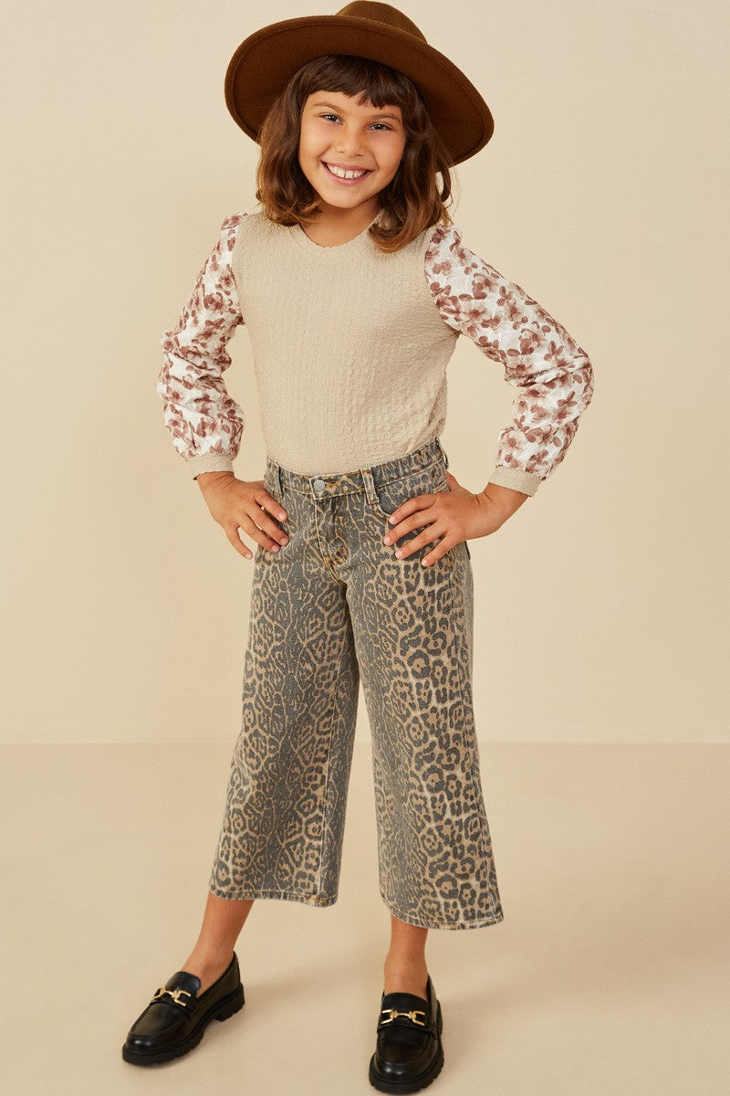 Girls Washed Leopard Print Relaxed Fit Denim Jeans - Lulu Bella Boutique