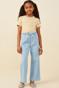Girls Wide Leg Drawstring Waist Denim Pants - Lulu Bella Boutique