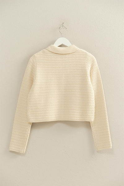 Textured Knit Sweater Jacket With Gold Buttons