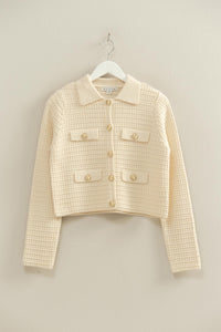 Textured Knit Sweater Jacket With Gold Buttons
