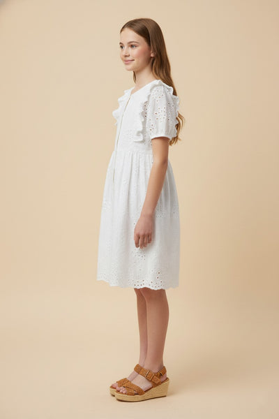 Girls Button Down Floral Eyelet Dress - Lulu Bella Boutique