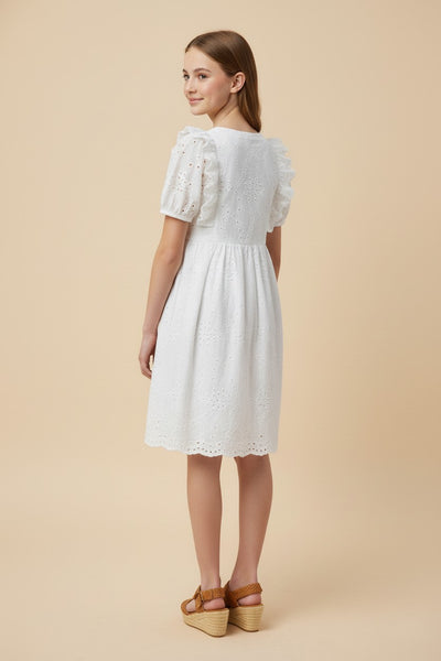 Girls Button Down Floral Eyelet Dress - Lulu Bella Boutique