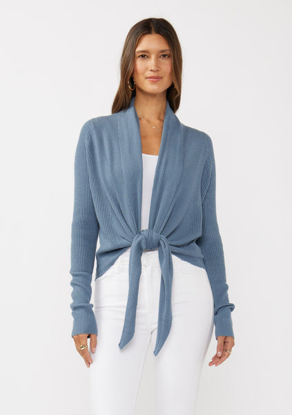 Waffle Knit Long Sleeve Tie Front Cardigan