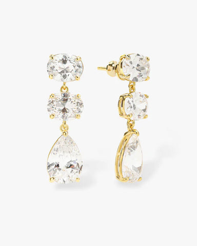 Hello Gorgeous Drop Earrings Gold|White Diamondettes