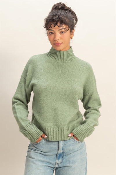 High Neck Drop Shoulder Sweater