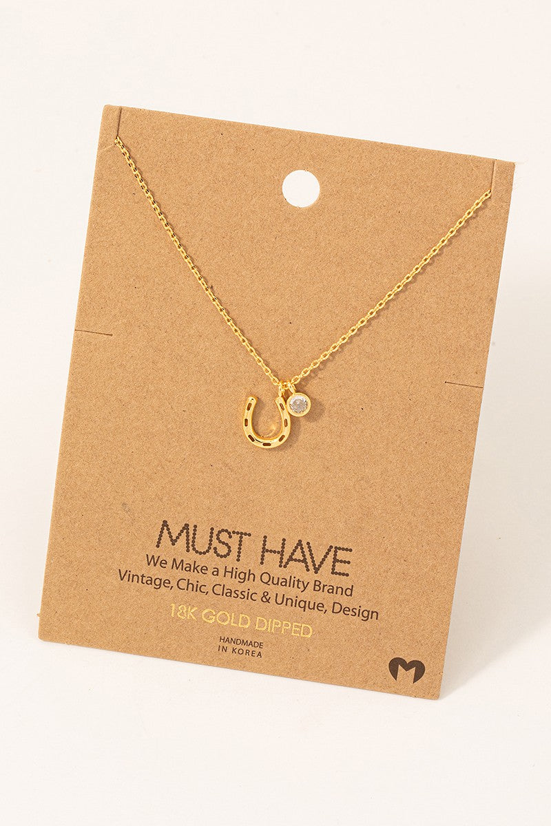 Gold Dipped Horseshoe CZ Pendant Necklace