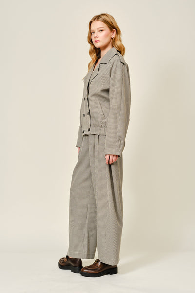 Houndstooth Double Breasted Half Trench Jacket - Lulu Bella Boutique