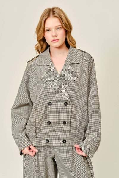 Houndstooth Double Breasted Half Trench Jacket - Lulu Bella Boutique