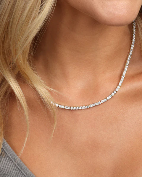 Heiress Tennis Necklace Gold|White Diamondettes