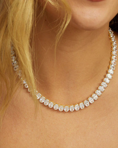Hello Gorgeous Tennis Necklace Gold|White Diamondettes