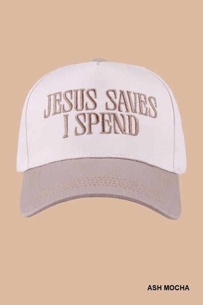 JESUS SAVES I SPEND Embroidery Trucker Hat: ONE SIZE - Lulu Bella Boutique