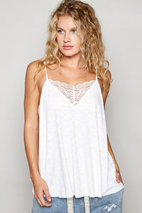 Vintage Washed V-Neck Sleeveless Lace Tank Top