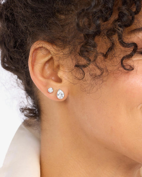 Isla 8mm Studs Silver|White Diamondettes