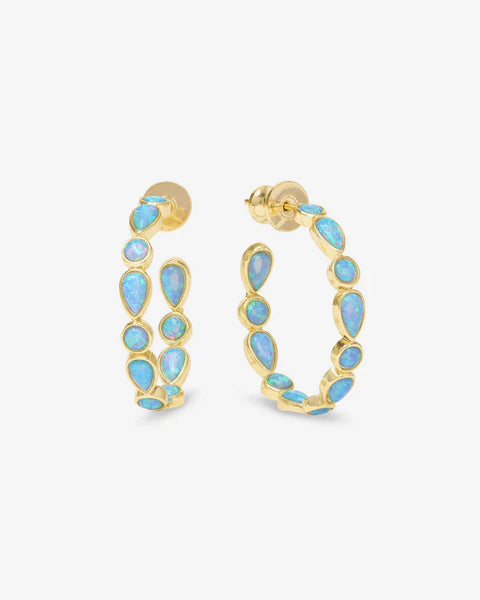 Isla Hoops 1" Gold|Blue Opal - Lulu Bella Boutique