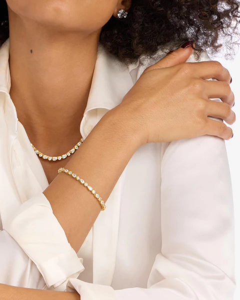Isla Tennis Bracelet Gold|White Diamondettes - Lulu Bella Boutique