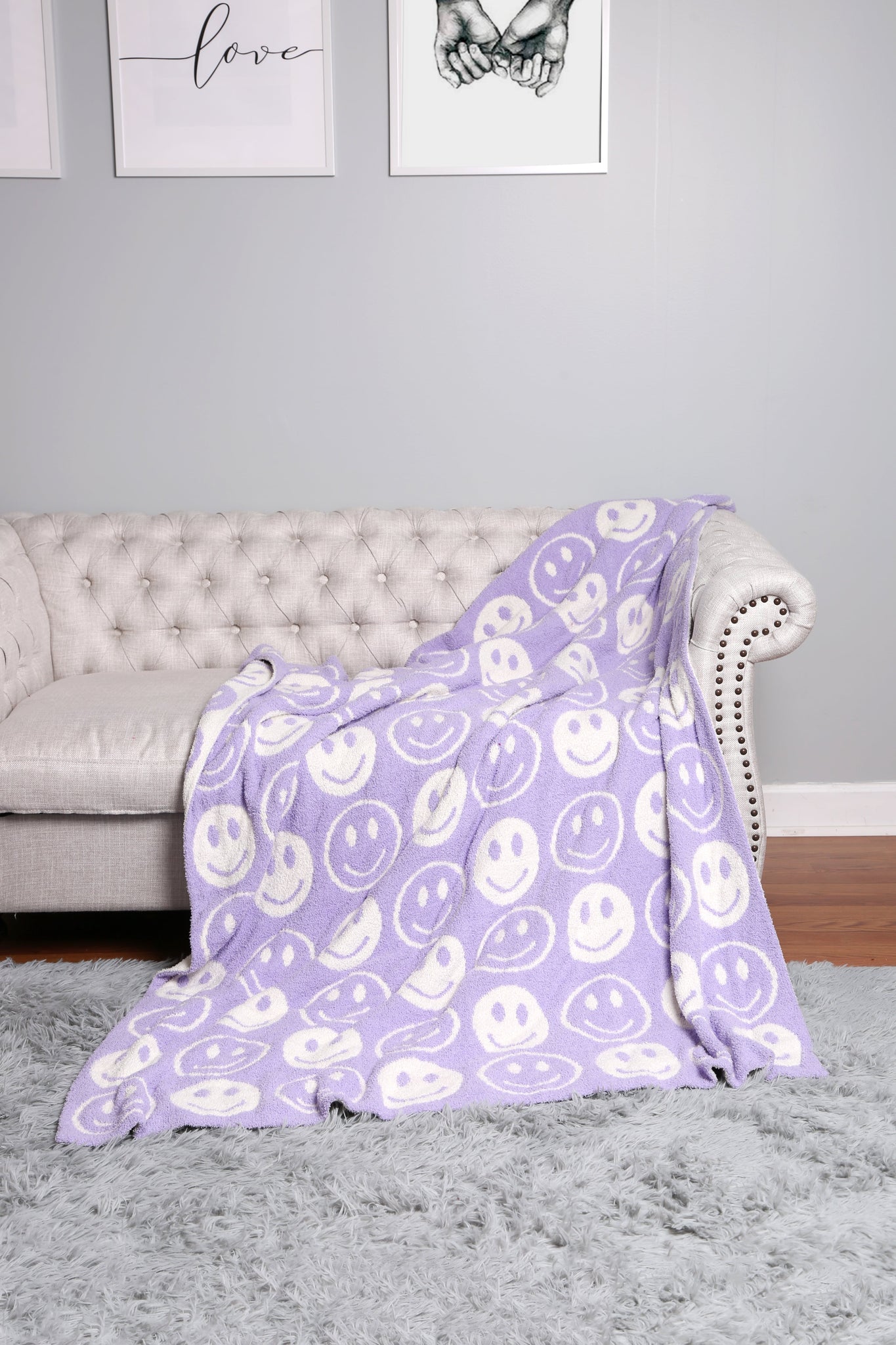 Happy Face Ultra Soft Throw Blanket in Lavender