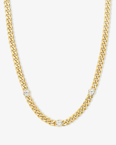 Julian Triple Diamond Necklace 16": Gold|White Diamondettes