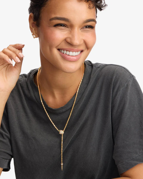 Jaguar Bolo Lariat Necklace Gold|White Diamondettes