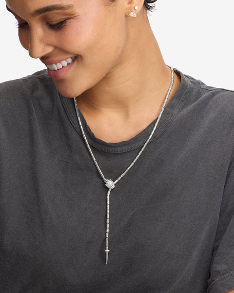 Jaguar Bolo Lariat Necklace Silver|White Diamondettes