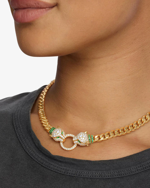 Jaguar Cuban Chain Necklace 6.8mm Gold|White Diamondettes