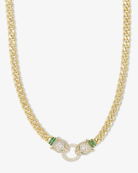 Jaguar Cuban Chain Necklace 6.8mm Gold|White Diamondettes