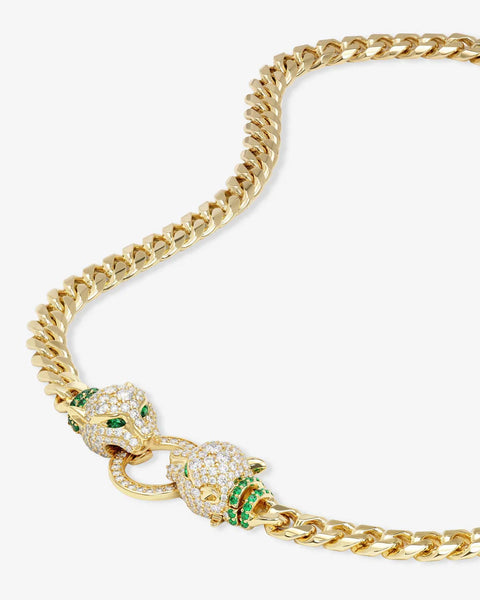 Jaguar Cuban Chain Necklace 6.8mm Gold|White Diamondettes