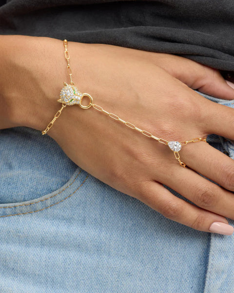 Jaguar Hand Chain Gold|White Diamondettes
