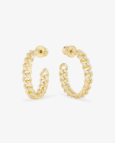 Pavé Julian Chain Hoops 1" Gold|White Diamondettes