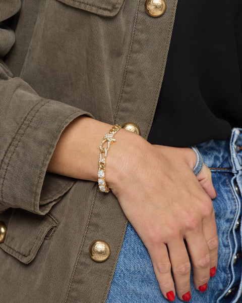 Knot Diamonds Figaro Chain Bracelet Gold|White Diamondettes
