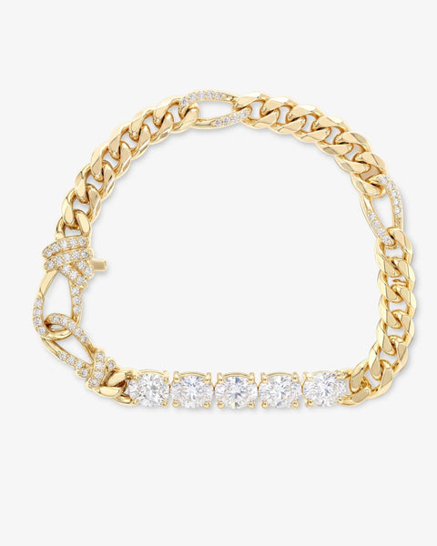 Knot Diamonds Figaro Chain Bracelet Gold|White Diamondettes