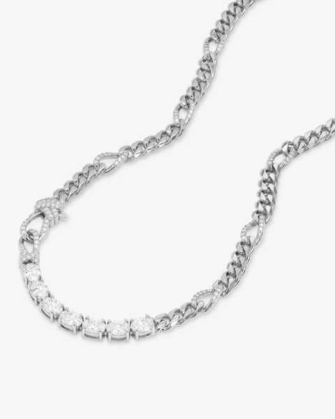 Knot Diamonds Figaro Chain Necklace Silver|White Diamondettes