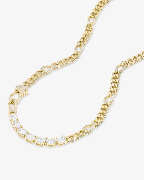 Knot Diamonds Figaro Chain Necklace Gold|White Diamondettes